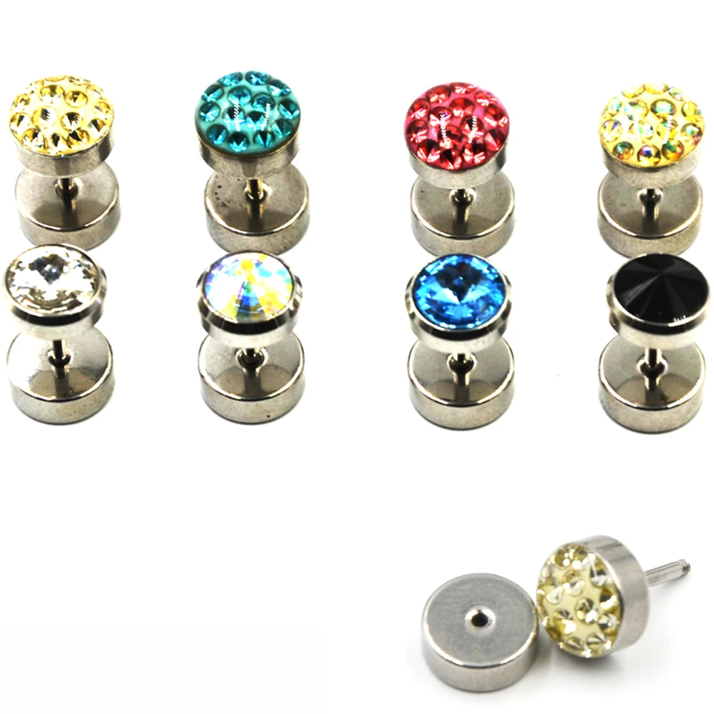 1Pair Larger Gem& Epoxy Rhinestone Crystal Fake Ear Plug fake tunnel