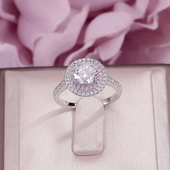 

Wedding Rings For Women Fine Jewelry S925 Sterling Silver Cubic Zirconia Pink Round Stone Ring Bridal Engagement Accessories