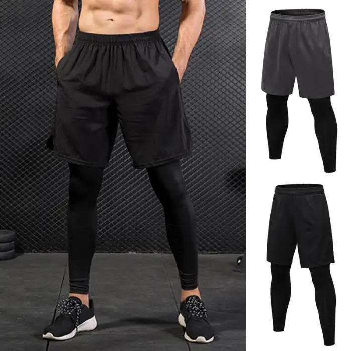 Men Sports Shorts 2 In 1 Training Running Tight Pants for Workout Gym Riding FI-19ING