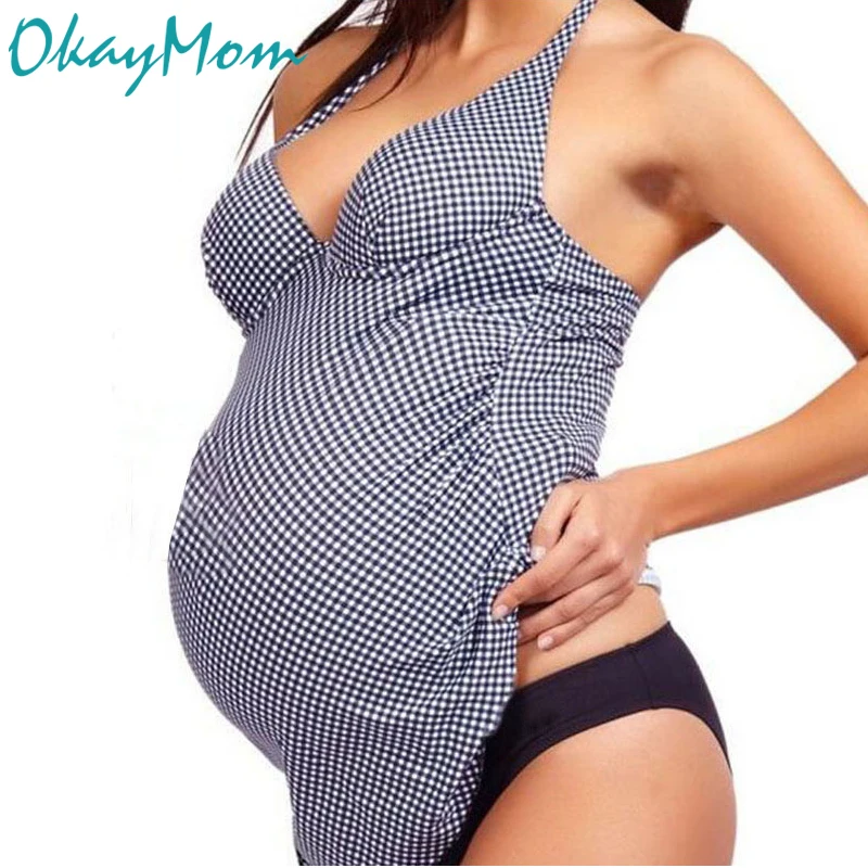 

OkayMom 5XL Maternity Swimwear Clothing Pregnancy Wear Beach Bathing Suits Pregnant Women Sexy Plaid Two Pieces Swimming Suits