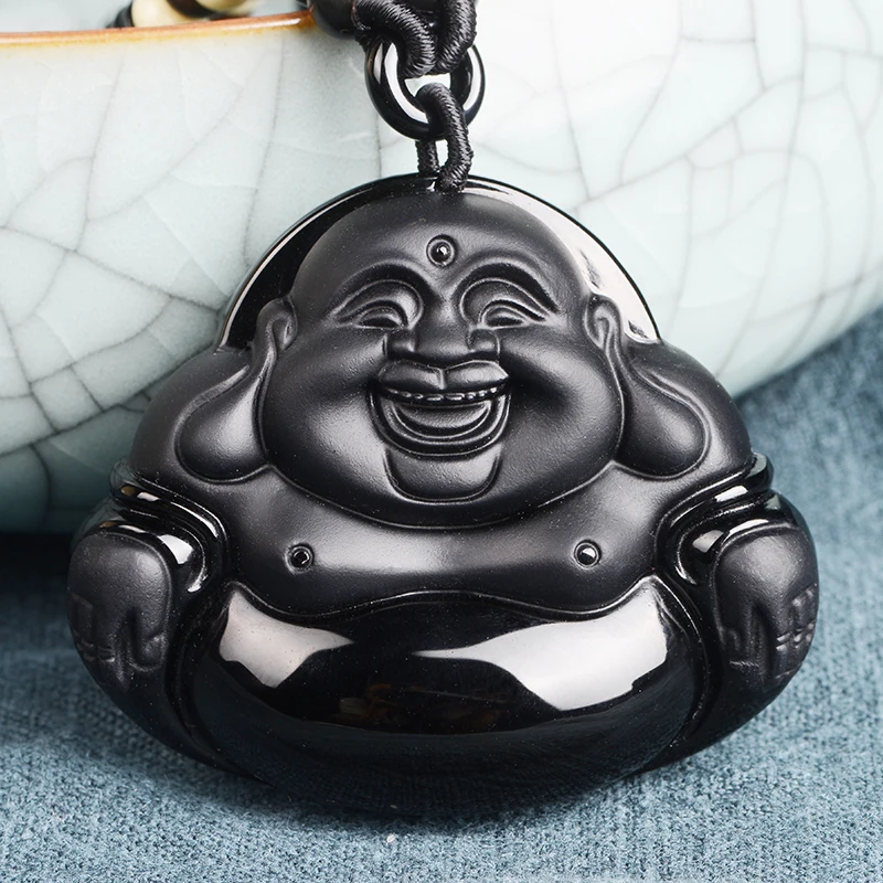 

PUHOLY/ belwide jewelry Wujin natural Obsidian pendant pendant large Buddha Buddha Maitreya Maitreya