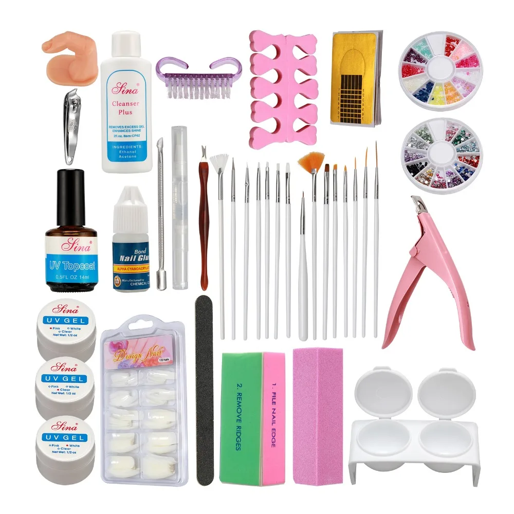 

Anmas Rucci Nail Art Kit Sets UV Gel Cuticle oil Cleanser plus Side Clipper Nail Glue Tools