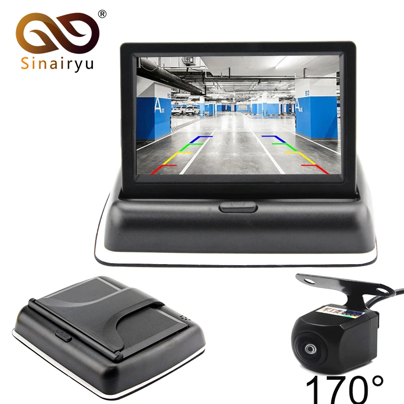 

Sinairyu 170 Degree Fisheye Lens Car Rear View Camera with 4.3 inch Auto Foldable Monitor, Reversing Backup Mini Parking Camera