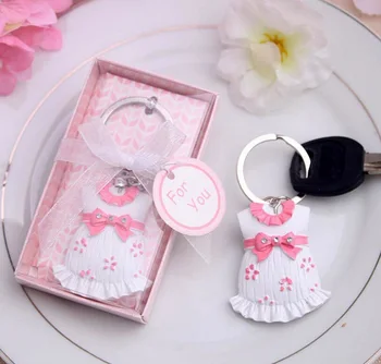 

50pcs Wholesale Cute Baby Themed Pink/blue Baby Clothes Keychain Favors For Christening Gifts Baby Shower Favors