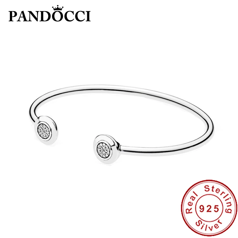

PANDOCCI 100% 925 Sterling Silver 1:1 Original 590528CZ Signature Bangle Bracelet, Clear CZ Modern Exquisite Lucky Jewelry