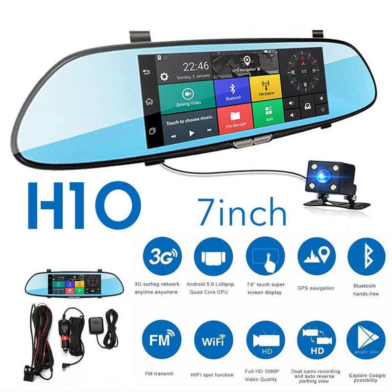 7\ WIFI 1080P HD Dual Lens Rear View Mirror DVR Dashboard Camera G Sensor Cyclic Recording Parking Monitoring Multilingual