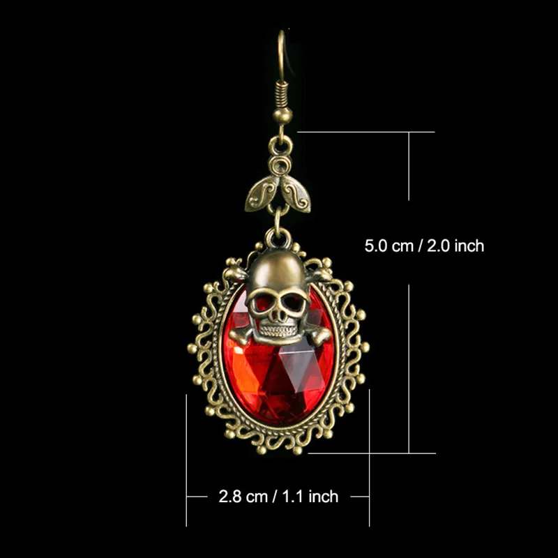 Women Earrings Fashion Punk Retro Bronze Pirate Skull Cross Bones Poison Dangle Flower Rhinestone Hook Drop Earring Lady Vintage 6