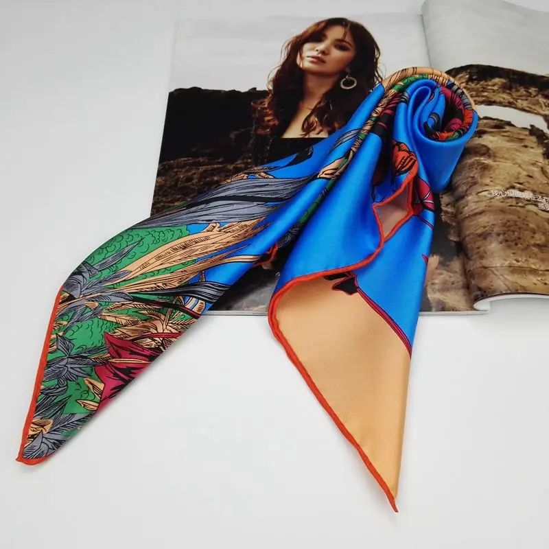 

55x55cm Temperament Floral Print 100% Pure Silk Scarf ,Women Ladies Small Square Silk Twill Scarves Wraps Necktie Accessory