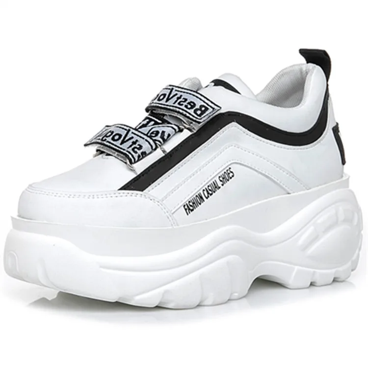 SWYIVY/Женская Белая обувь; повседневные весенние кроссовки; Новинка года; женские модные кроссовки на платформе с высоким каблуком и застежкой-липучкой; Лидер продаж - Цвет: Белый