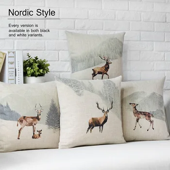 

deer cushion,Retro Nordic deer Pillow cushion Linen pillowcase sofa cushions home decorative Pillows