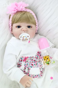 

55cm Full Silicone Body Reborn Baby Doll Blonde Hair 22" Lifelike Vinyl Newborn Girl Princess Babies Doll Waterproof Bathe Toy