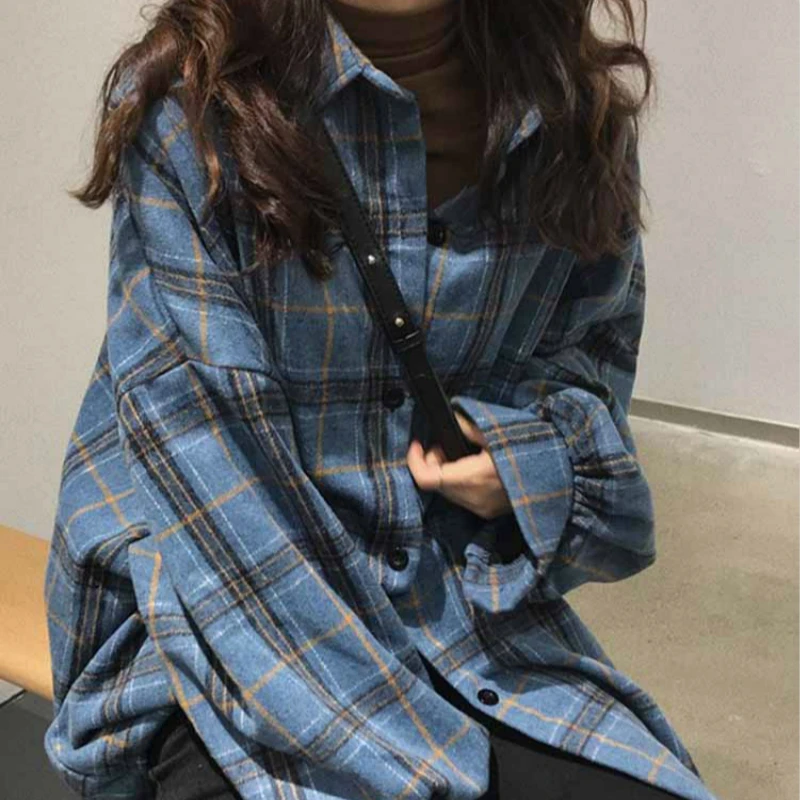 Tanie Mazefeng 2019 wiosna kobiety koszula luźna stylowa koszula kobiety koszula na co dzień panie kobiety topy Plaid wełniana koszula Streetwear