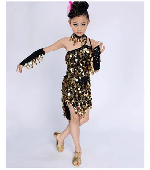 

Girl Sequin Latin Dance Dress Cha Cha/Rumba/Samba/Ballroom/Tango Dance Clothing Child Glisten Dancing Dress Competition clothing