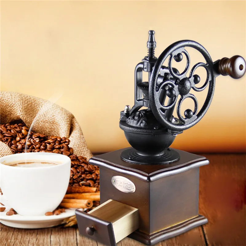 Ferris Wheel Design Vintage Manual Coffee Grinder With Ceramic Movement Retro Wooden Coffee Mill Coffee Bean