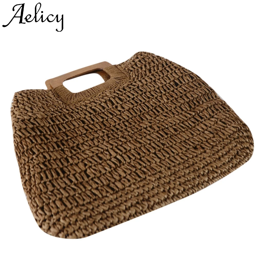 

Aelicy New Hand Woven Bag Women Handbag Retro Fashion Beach Bag Female Summer Straw Bags High Quality Solid Bag Phone Pocket