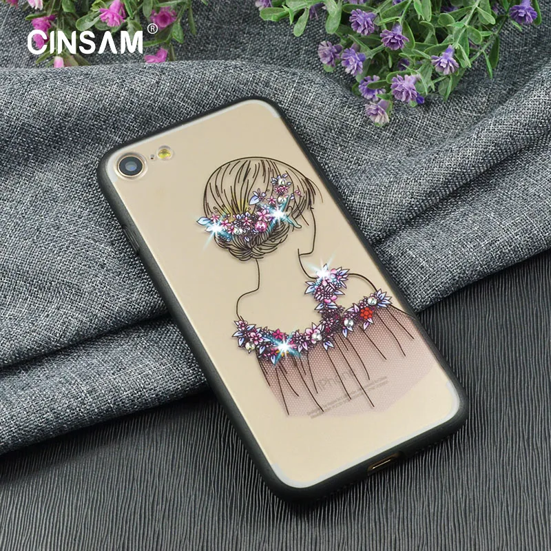 Cinsam Bling Diamond Embossed Case Crystal Rhinestone Acrylic Back Cover Shell For iPhone 6/6s/6Plus/7G/7Plus 5.5 inch |