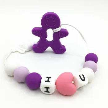 

BPA FREE Silicone Teether Ginger man Teething Chain Toys Pendant Necklace Pacifier Clips Baby Pacifier Clip Holder Safety