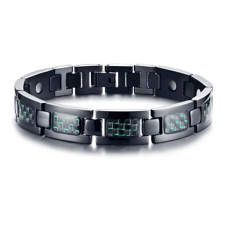 Vnox 12 мм углеродное волокно энергетические силовые браслеты для мужчин черный нержавеющая сталь звено цепи магнитный браслет 9" - Окраска металла: BG Bracelet
