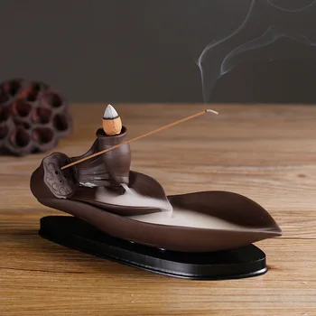 

Creative Home Decor Leaf boat sandalwood incense and tower incense Double use Censer Backflow Incense Burner Decoration