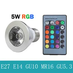 5 Вт E27 RGB светодиодные лампы 16 видов цветов изменить этап лампы затемнения свет E14 GU10 GU5.3 MR16 DC 12 В AC85-265V с дистанционным управлением