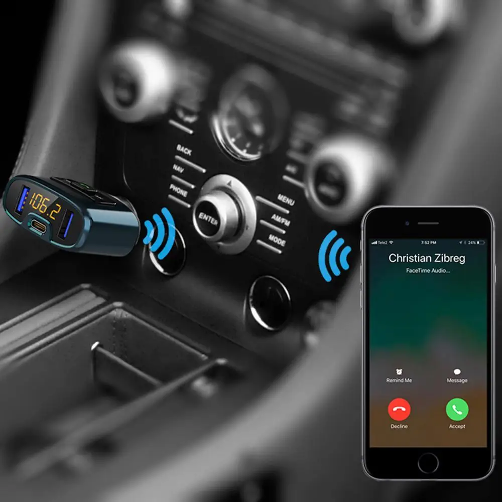 Беспроводной автомобильный комплект громкой связи C52S Bluetooth fm передатчик
