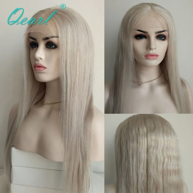 

Platinum Blonde Silky Straight Full Lace Human Hair Wigs 130% 150% Density Pre Plucked Brazilian Remy Hair Lace Wig Qearl Hair