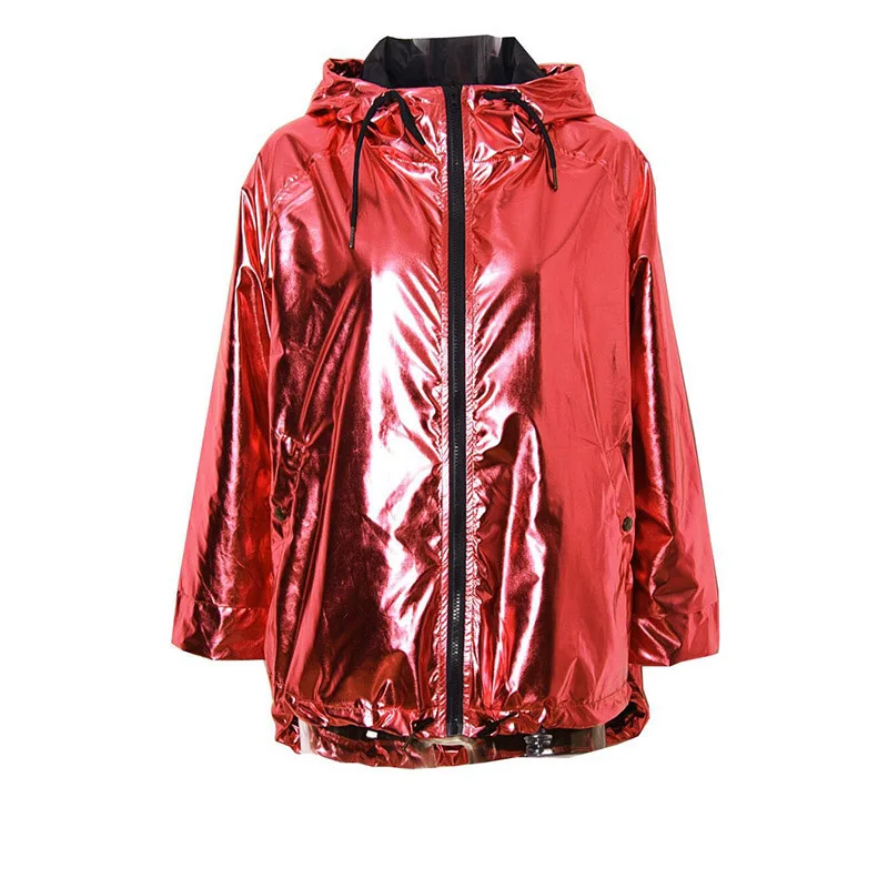 astounding  2019 New Women's Jackets Metallic Color Bomber Jacket Womens Outerwear Hooded Spring Coat Femme Zip