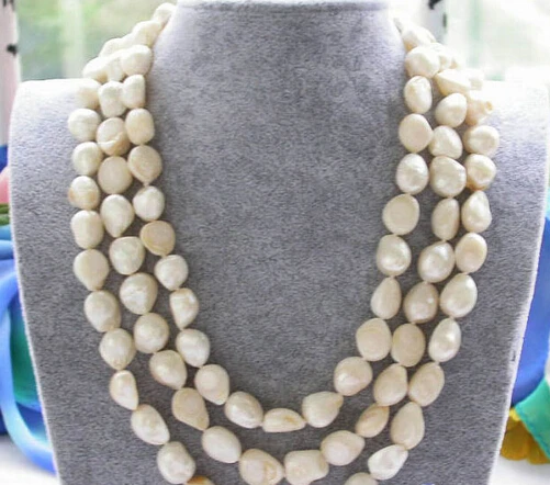 

huij 004370 3row white baroque freshwater pearl NECKLACE