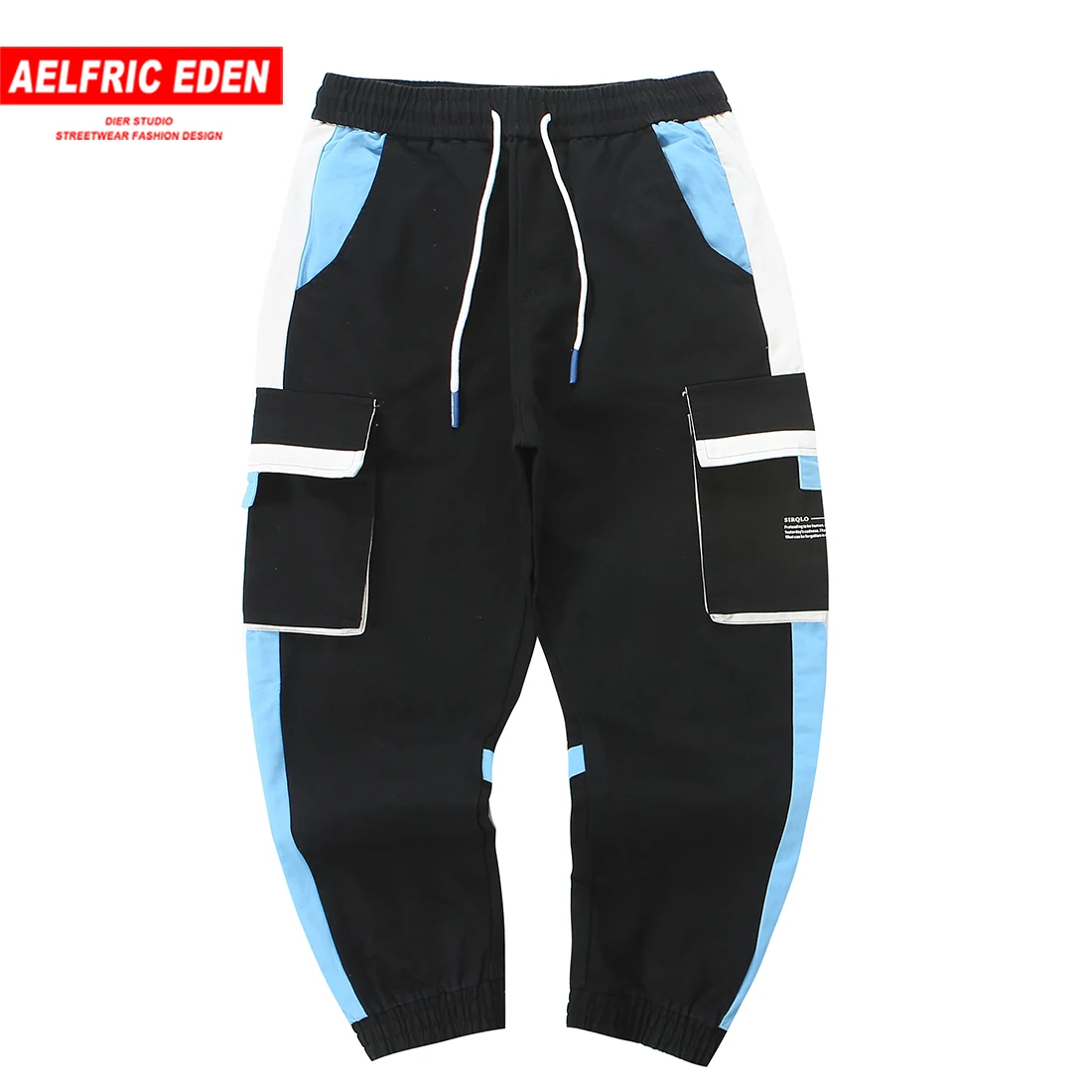

Aelfric Eden Color Block Patchwork Pockets Harem Pants Mens Hip Hop Sweatpants Elastic Waist Casual Joggers Trousers Streetwear