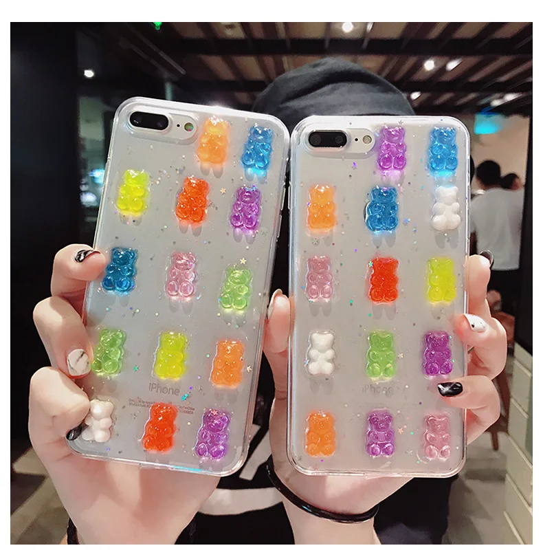 

Cute 3D Candy Bear Transparent Glitter Cover for iPhone X XS Max XR Soft Silicon Case Fundas for iPhone 8 7 6S Plus Capa Hoesjes