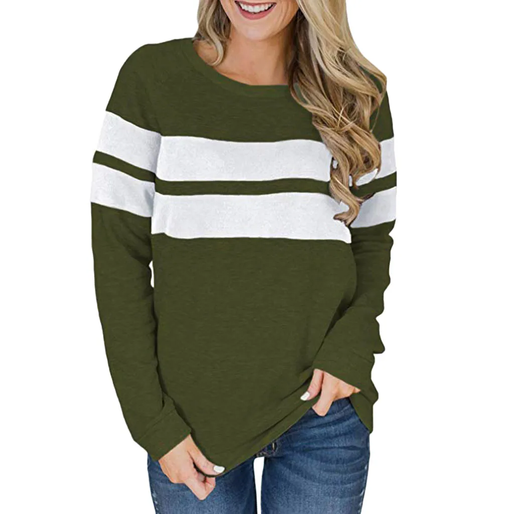 

2018 Female sweatshirt Women Casual Color Block Long Sleeve Pullover Tops Loose Tunic Sweatshirt Pullovers Women Tops