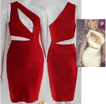 

Free shipping New 2016autumn dress luxury sexy women club dress white & black & red bodycon HL bandage dress vestidos