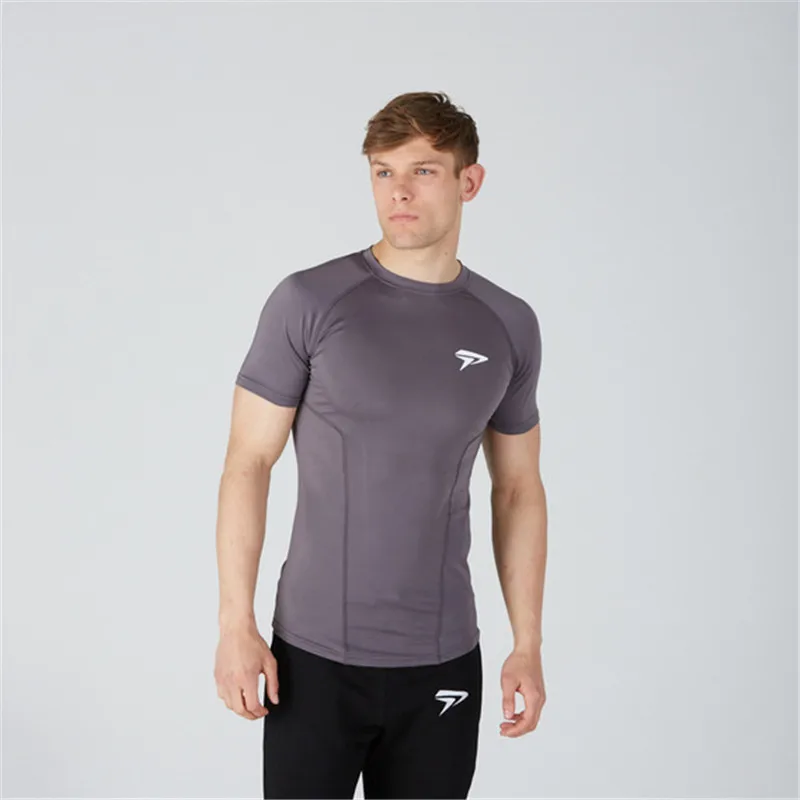 Для мужчин, Цвет Slim Fit Гибкая Экипаж шеи короткий рукав Training футболки для бега спортивный Фитнес рубашки Прямая