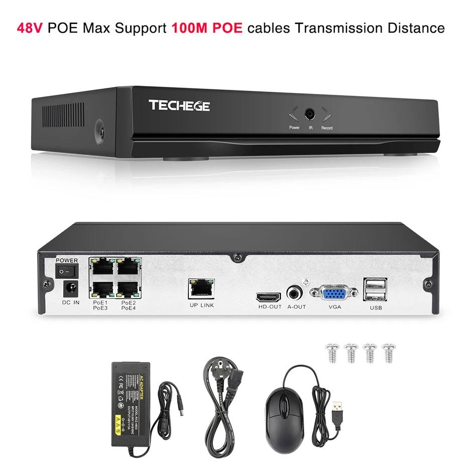 Techege 4CH POE Системы H.265 NVR 4MP купольная ip камера Камера indoor 2560*1440 Ночное Видение