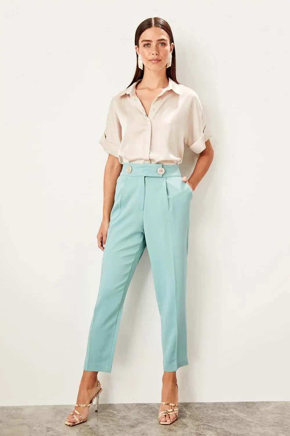

Trendyol Mint High Waist Jacket and Pants Suit Pants TWOSS19AP0106