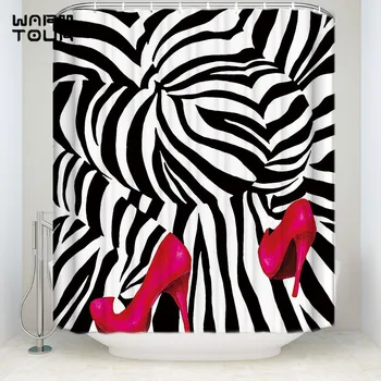 

Waterproof Bath Shower Curtains Fashion Zebra Pink High Heels Print Mildew-resistant Bathroom Decor Sets Black & White66 x 72"