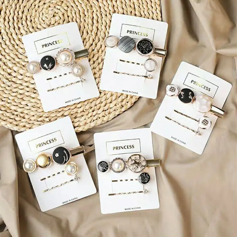 

New 1SET Korea Retro Acrylic Square Button Hair Clips Accessories for Women Girls Metal Gold Hairpins Hair Barrettes Headdress