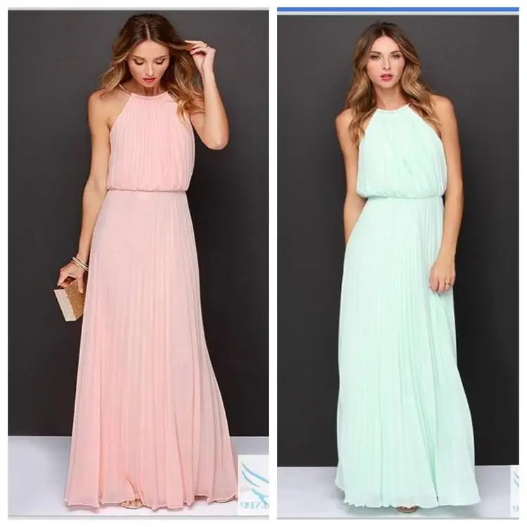 Sleeveless Halter Pleated Maxi Dresse – Look Love Lust