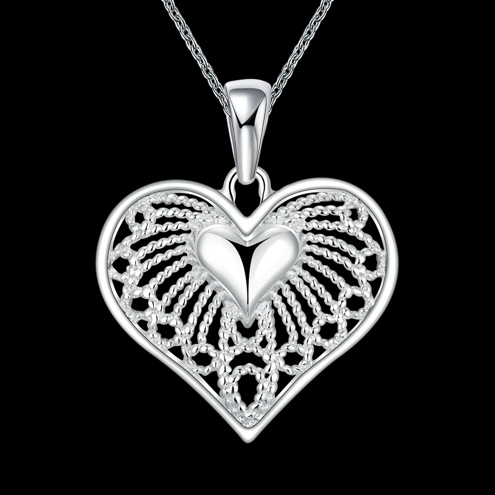 

Original Top Quality Solid 925 Sterling Silver Lovely Romantic Heart Shape Design Pendant Necklace For Women Ladies Jewelry Gift