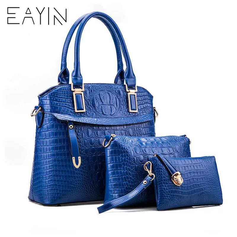 

3Pcs/Set Large Capacity Shoulder Bag For Female Crocodile Pattern Crossboby Bag Lady Blue Black Women Tote Handbag bolsas