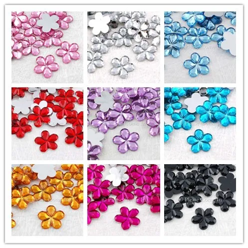 

100 pcs/lot 9 Colors 16mm Acrylic Flower Rhinestones With Silver Backing Wedding Confetti invitation card Gift Favor Decoration