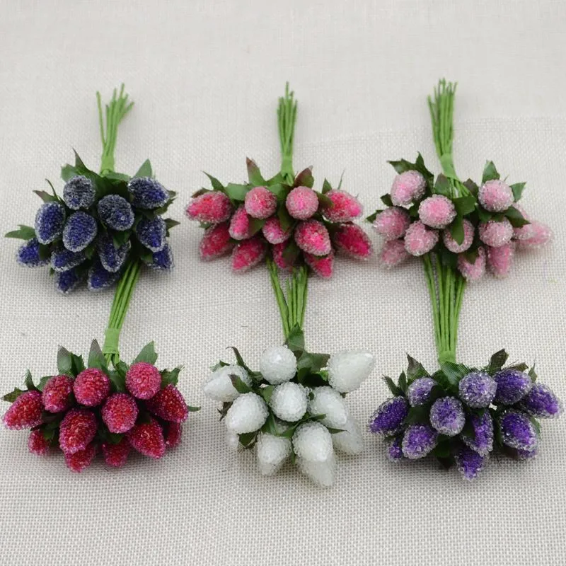 

10Pcs/lot DIY Handmade Simulation Flowers With leaf Strawberry Red Bay Home Decoration Flower For Wedding Festivals Family Room