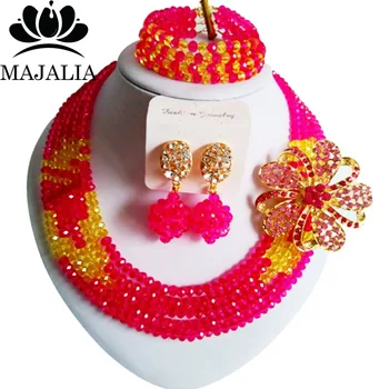 

Majalia Fashion Nigeria Wedding African Beads Jewelry Set Hot pink and Yellow Crystal Necklace Bridal Jewelry Sets 5VU026