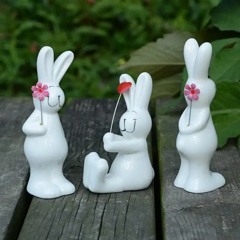 

3pcs/Set Rabbit Ceramic Small Ornaments Animal Figurines Statues Decorative Crafts Home Decor Birthday Wedding Giftb