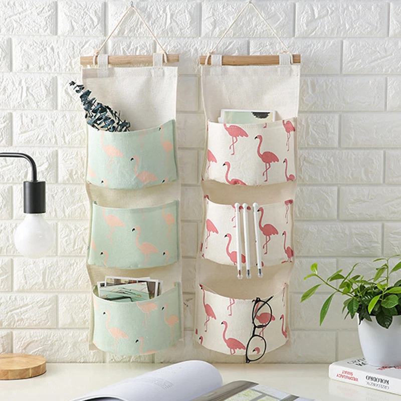 3 Layer Linen Flamingo Storage Bag Wardrobe Hanging Bag Wall Pouch Cosmetic Toys Organize Pockets Stationery Contain 3 Layer Linen Flamingo Storage Bag Wardrobe Hanging Bag Wall Pouch Cosmetic Toys Organize Pockets Stationery Contain