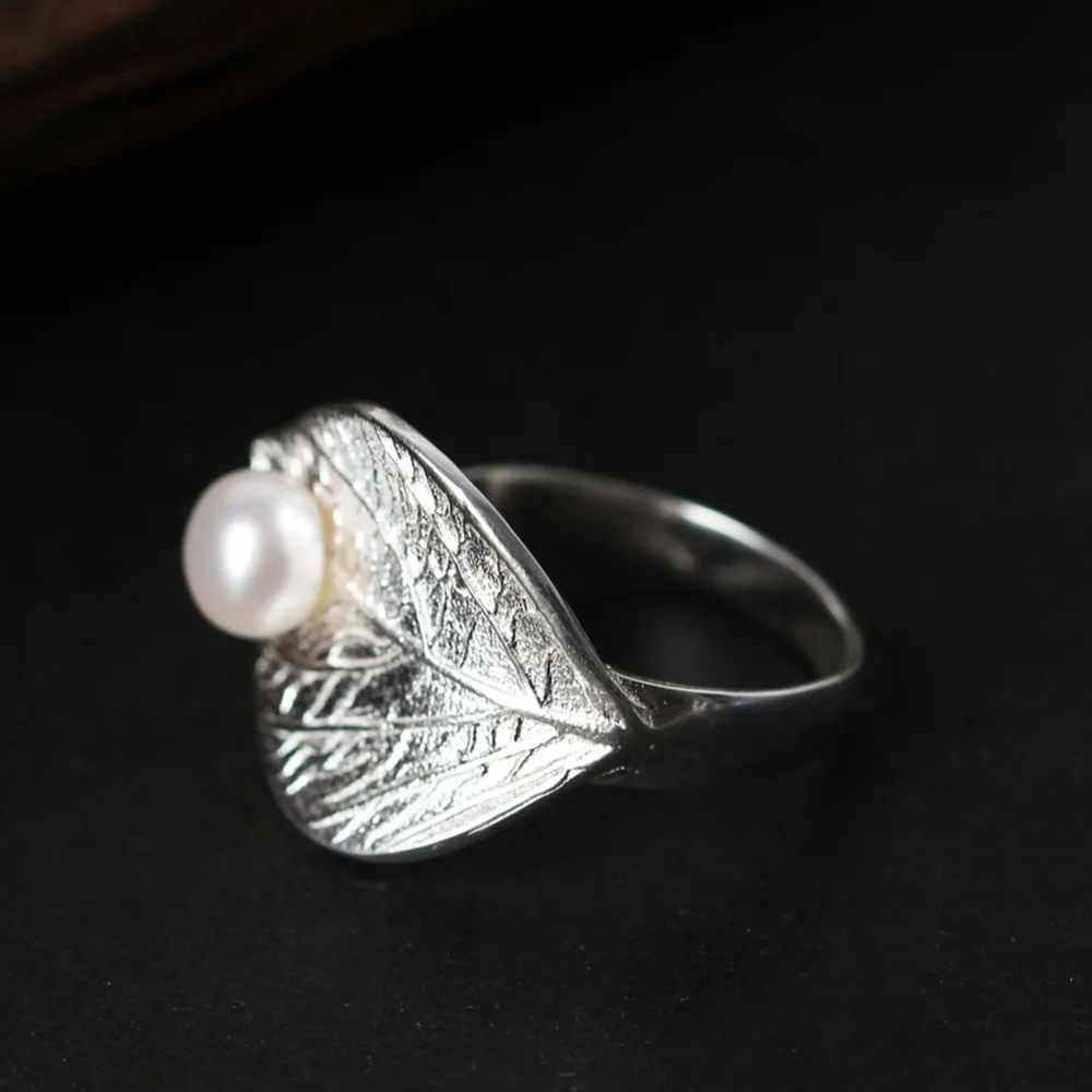 Lotus Fun Real 925 Rings Sterling Silver Natural Pearl Handmade Designer Fine Jewelry Creative Ring Leaf Rings for Women Bijoux