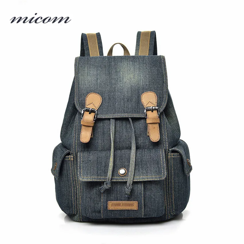 

Micom Vintage Denim Backpack Women Mens Backpacks for Travelling School Bags For Teenagers Girls Large Capacity Drawstring Belts