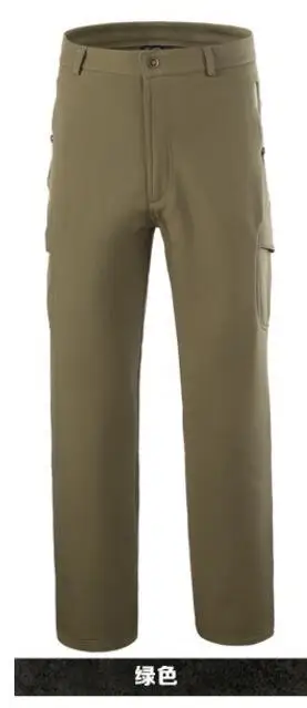Военные армейские штаны из кожи акулы, уличные походные альпинистские камуфляжные охотничьи водонепроницаемые ветрозащитные мужские флисовые брюки - Цвет: ARMY GREEN