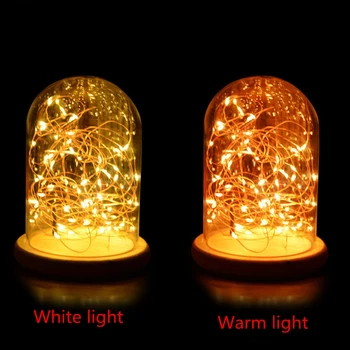 

Glass Dome Night Lights Led Wooden Base Spark Usb Night Lamp Bedroom Projector Table Lamp with Warm Fairy Starry String Lights
