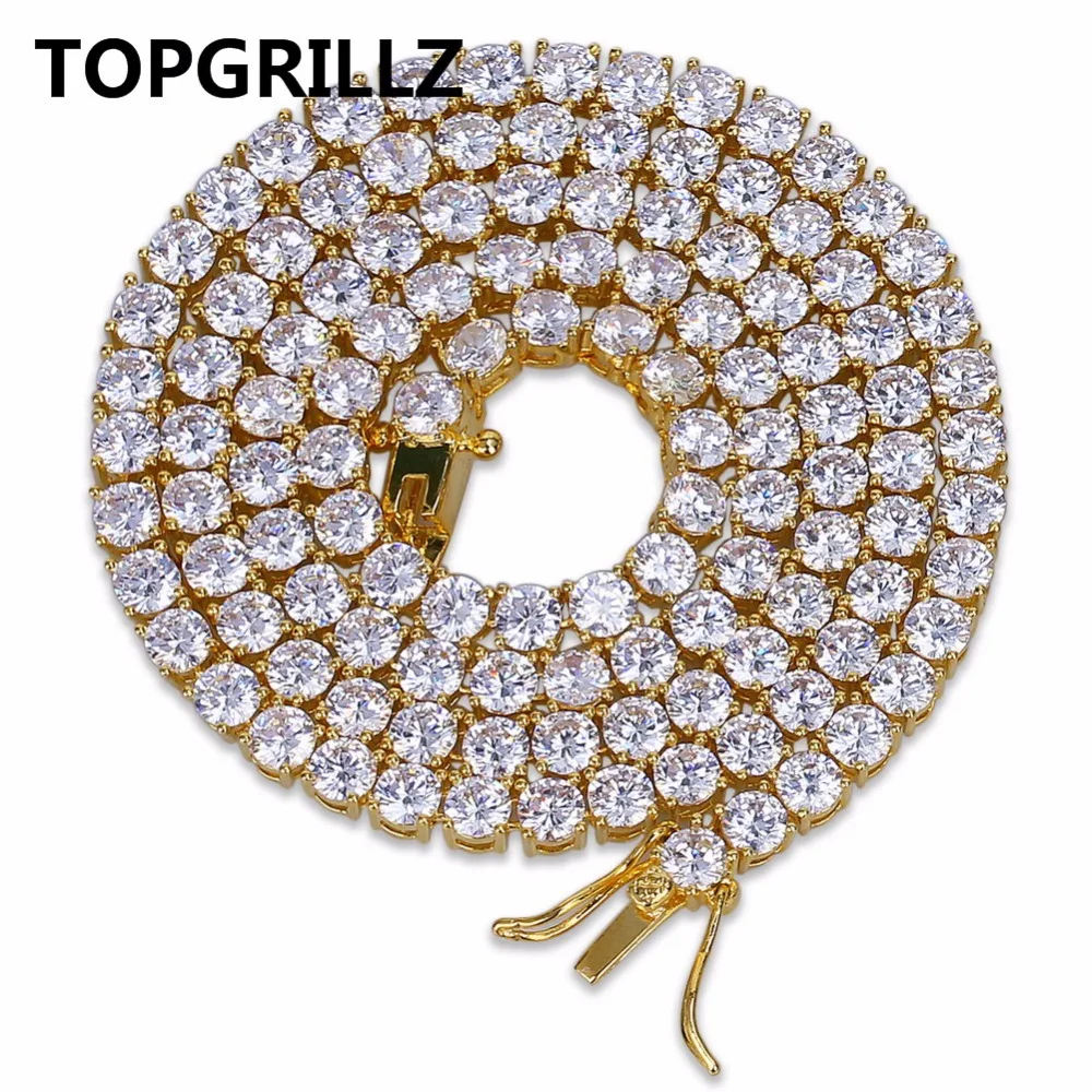 

TOPGRILLZ Hip Hop Chain Necklace All Iced Out 1 Row 4mm Micro Pave CZ Stones Necklaces Punk Rock Jewelry 20inch, 24inch